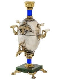 RUSSIAN 88 SILVER JADE ENAMEL SAMOVAR EASTER EGG CASE