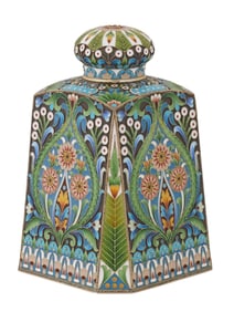 LARGE RUSSIAN SILVER CLOISONNE ENAMEL TEA CADDY
