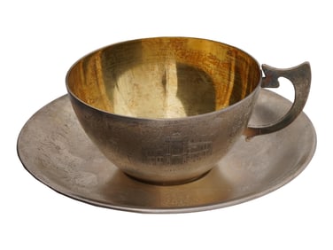 RUSSIAN SOVIET GILT SILVER COFFEE CUP WITH SAUCER