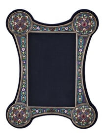 RUSSIAN SILVER ENAMEL PICTURE FRAME WITH GEMSTONES