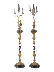 PAIR OF ANTIQUE BRONZE CANDELABRAS WITH FIGURES