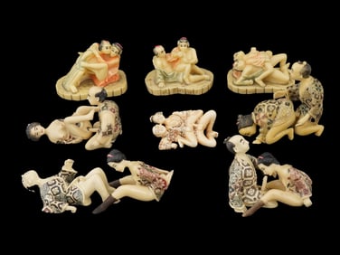 VINTAGE CHINESE CARVED RESIN EROTIC FIGURINES