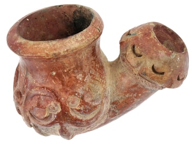 ANCIENT ISLAMIC OTTOMAN TERRACOTTA PAINTED PIPE