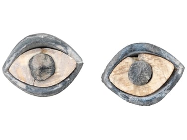 TWO ANCIENT CARVED STEATITE EYES WITH SEPARATE PARTS