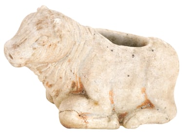ANCIENT WESTERN ASIATIC CARVED MARBLE COW FIGURINE
