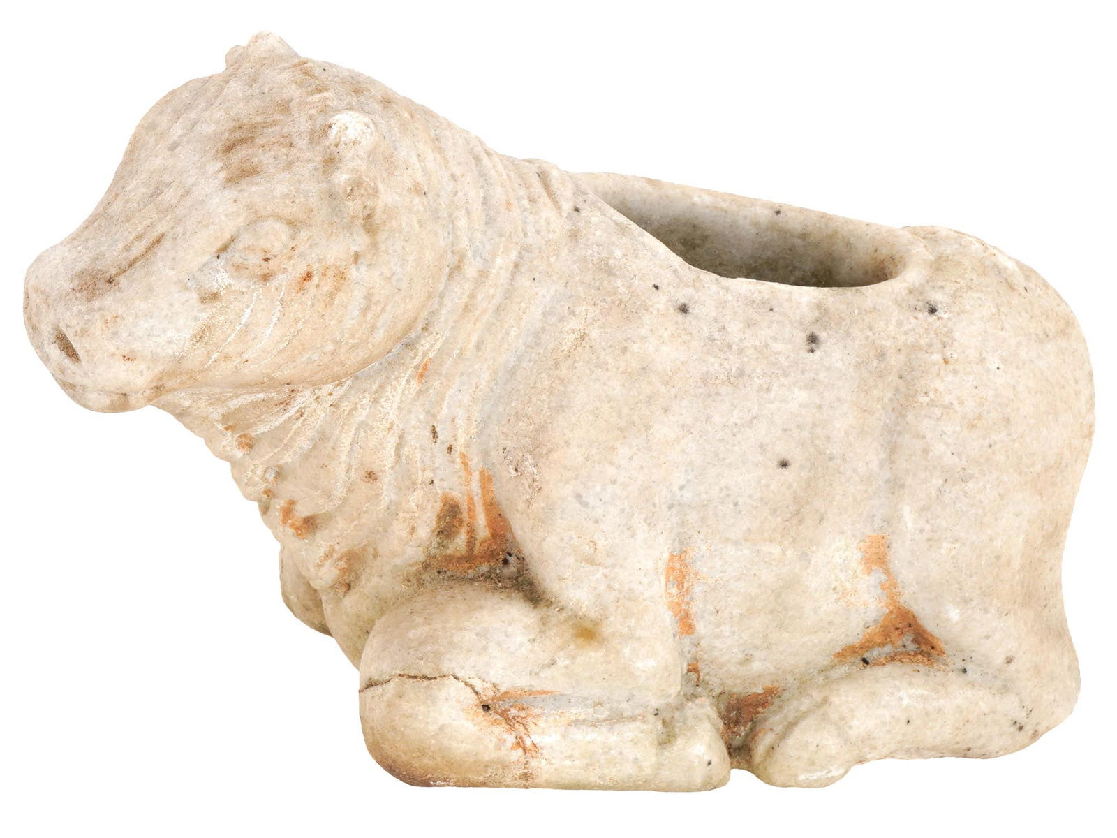 ANCIENT WESTERN ASIATIC CARVED MARBLE COW FIGURINE (1 of 9)