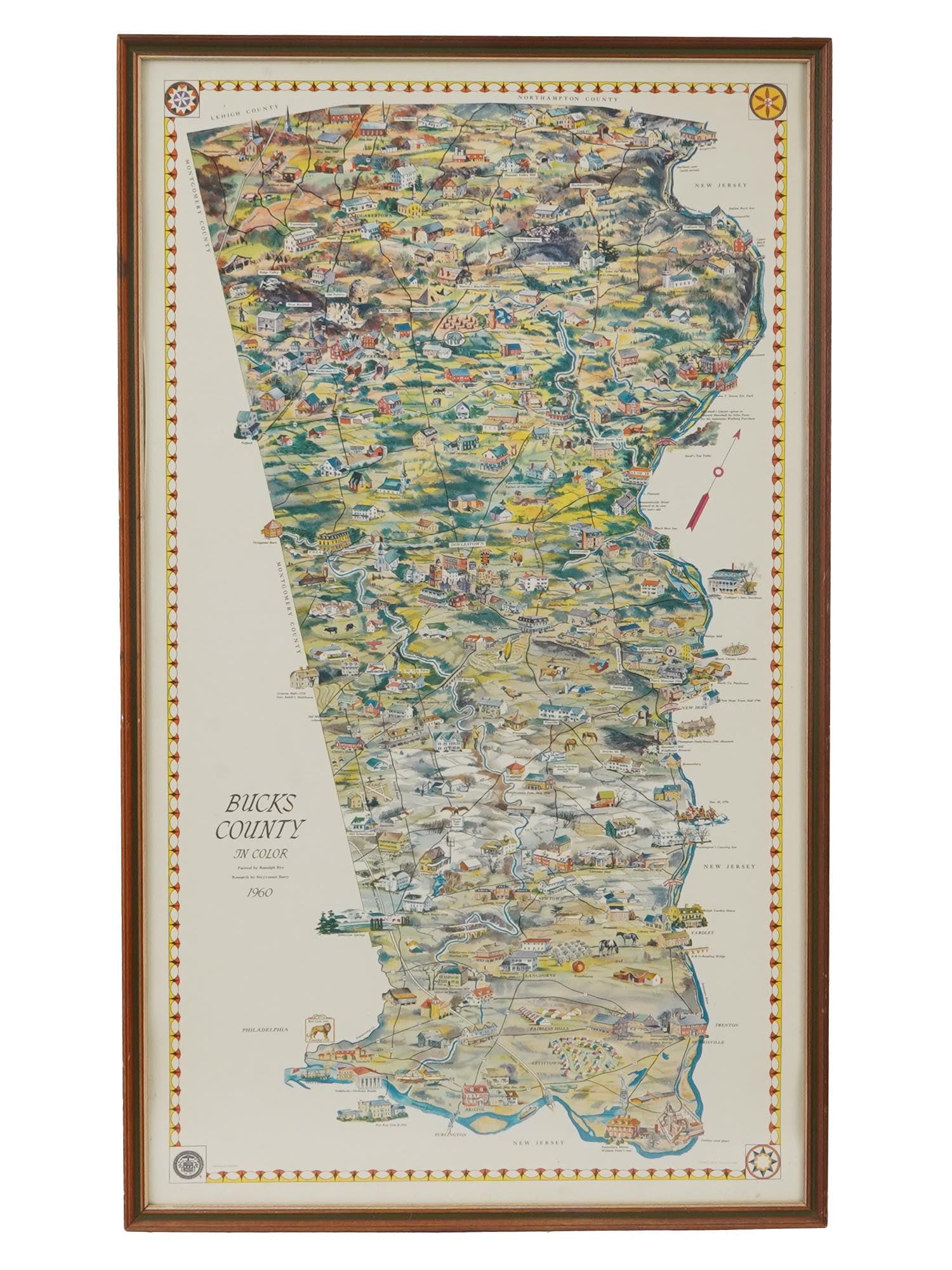 VTG AMERICAN MAP COLOR PRINT BUCKS COUNTY PENNSYLVANIA (1 of 6)