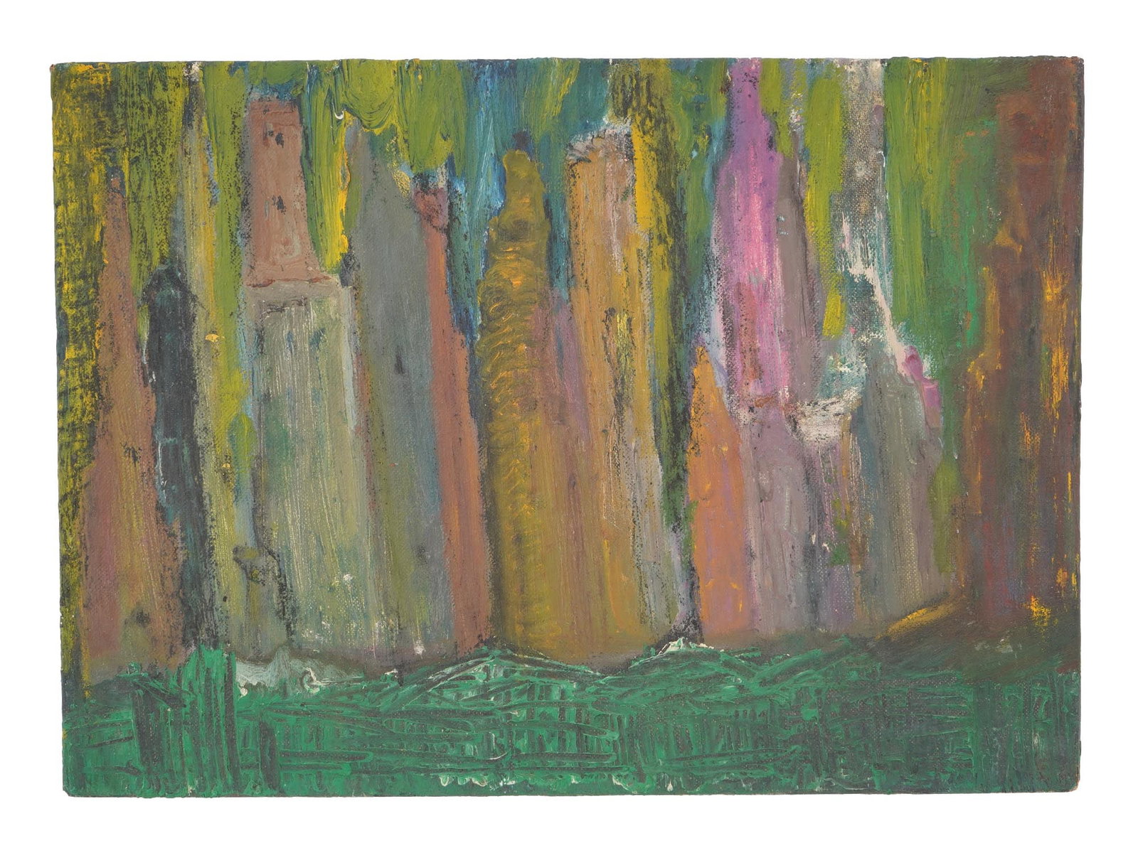 OIL ON BOARD ABSTRACT COMPOSITION PAINTING: An oil on board abstract painting. Provenance: Estate of Eric Jansson, Roswell, Georgia. The painting depicts a complex composition in the style of abstract expressionism. Unsigned. Abstract Paintings