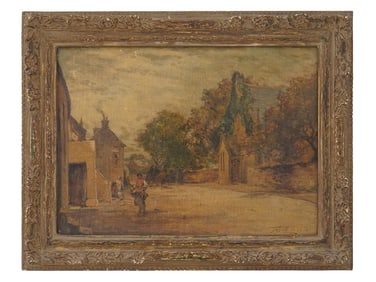 ANTIQUE EUROPEAN CITYSCAPE OIL PAINTING SIGNED