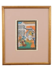 INDIAN MUGHAL MINIATURE PAINTING COURT SCENE