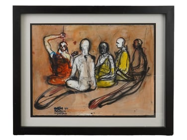CARLOS QUINTANA CUBAN MIXED MEDIA PAINTING W COA