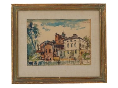 ATTR DAVID BURLIUK AMERICAN CITYSCAPE OIL PAINTING