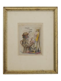 ATTR DAVID BURLIUK AMERICAN NEW YEAR PENCIL SKETCH