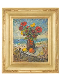 ATTR TO DAVID BURLIUK RUSSIAN STILL LIFE OIL PAINTING