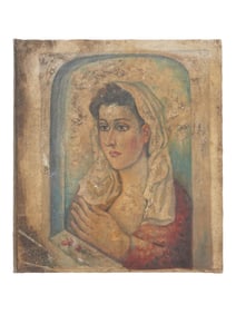ATTR TO DAVID BURLIUK RUSSIAN PORTRAIT OIL PAINTING