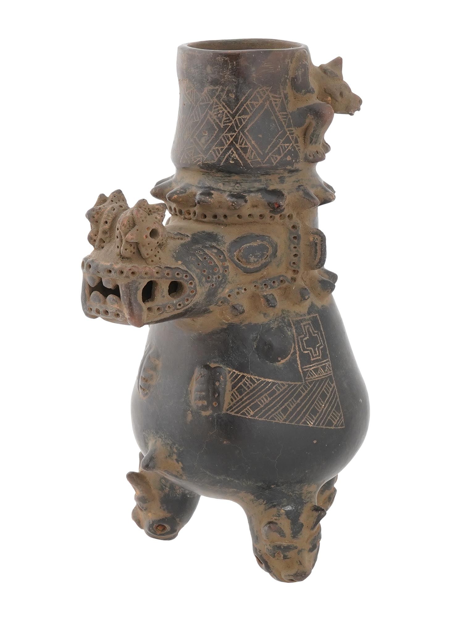 PRE COLUMBIAN MESOAMERICAN CERAMIC URN OR EFFIGY VESSEL (1 of 9)