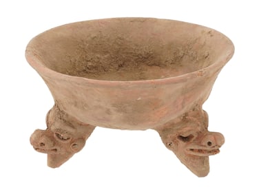 PRE COLOMBIAN SCULPTED TRIPOD TERRACOTTA POTTERY BOWL