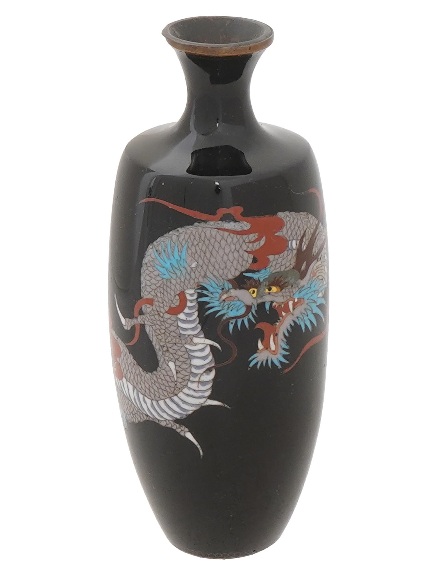 ASIAN DRAGON POLYCHROME CLOISONNE ENAMEL VASE (1 of 7)