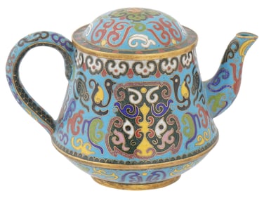VINTAGE CHINESE CLOISONNE ENAMEL COPPER TEA POT