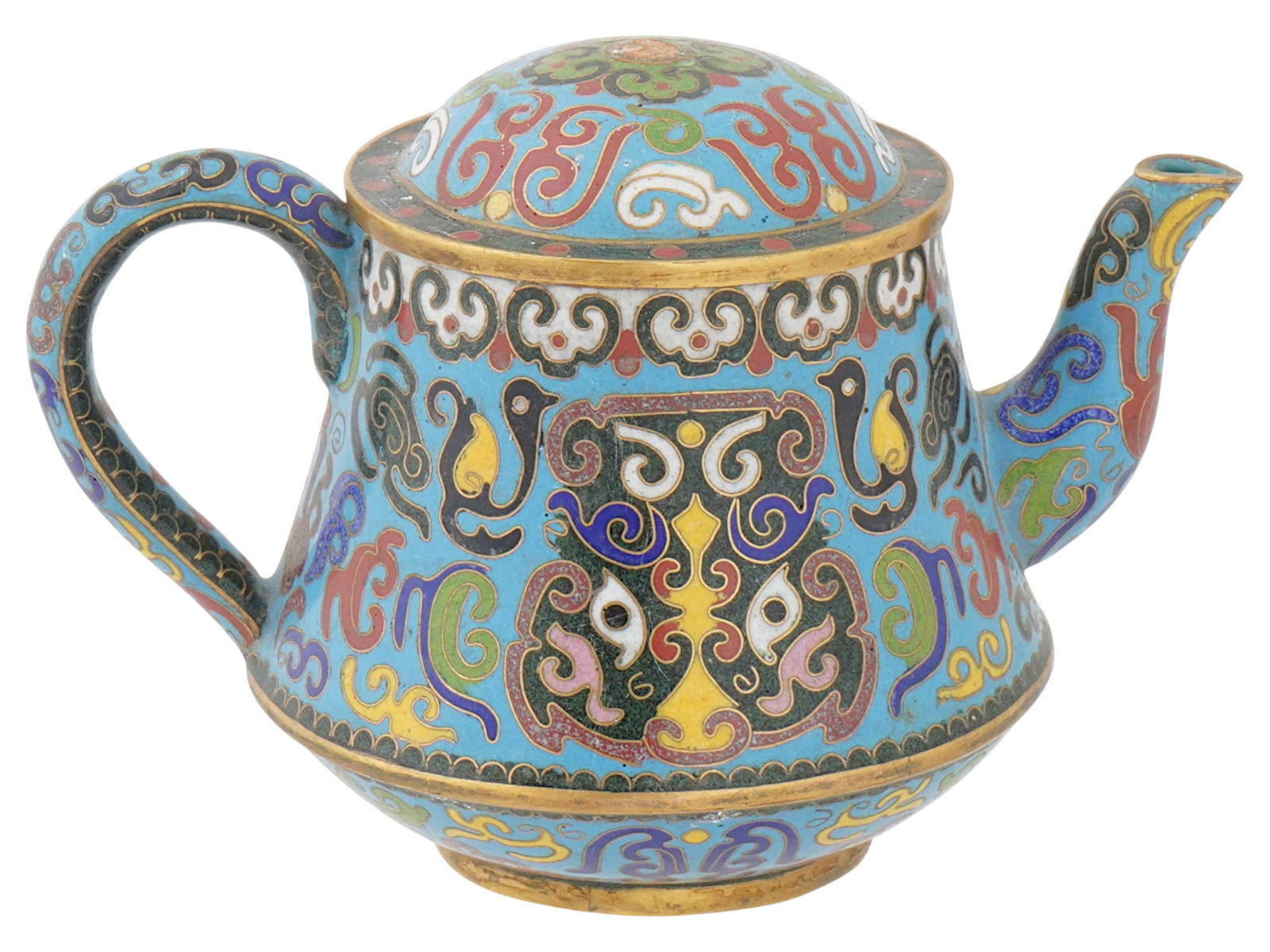 VINTAGE CHINESE CLOISONNE ENAMEL COPPER TEA POT (1 of 10)