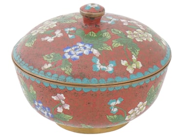 ANTIQUE CHINESE QING CLOISONNE ENAMEL LIDDED BOWL