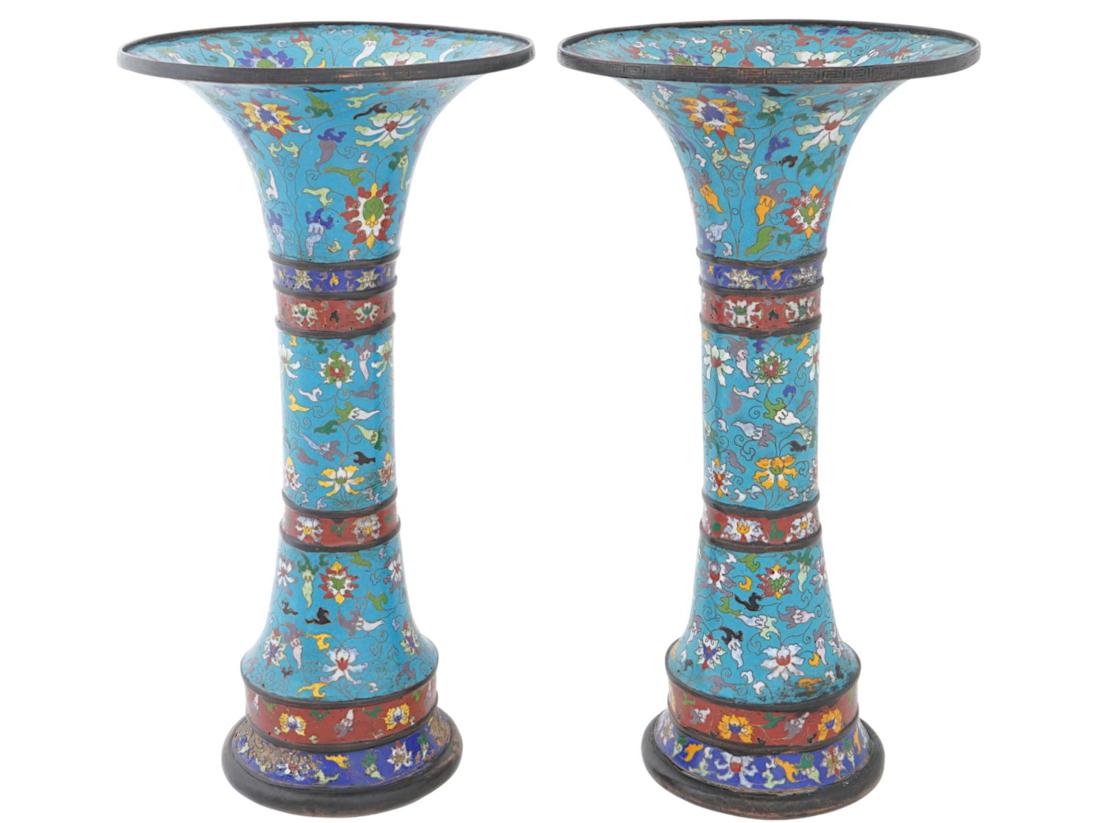 CHINESE QING DYNASTY CLOISONNE ENAMEL GU VASES (1 of 10)