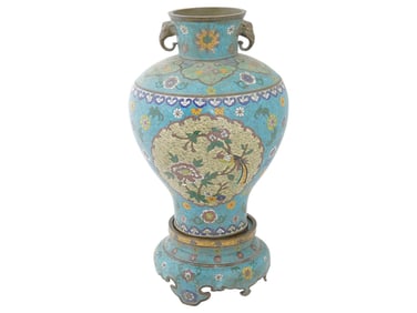 ANTIQUE CHINESE BRASS CLOISONNE ENAMEL MEIPING VASE