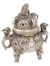 VINTAGE CHINESE BRONZE INCENSE BURNER W DRAGONS