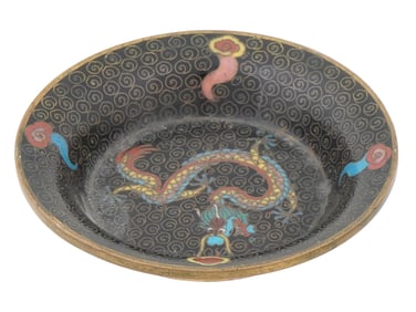 ANTIQUE CHINESE QING CLOISONNE ENAMEL BRASS SAUCER