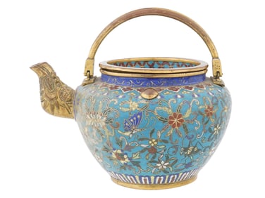 CHINESE GOLD PATINATED CLOISONNE ENAMEL TEAPOT