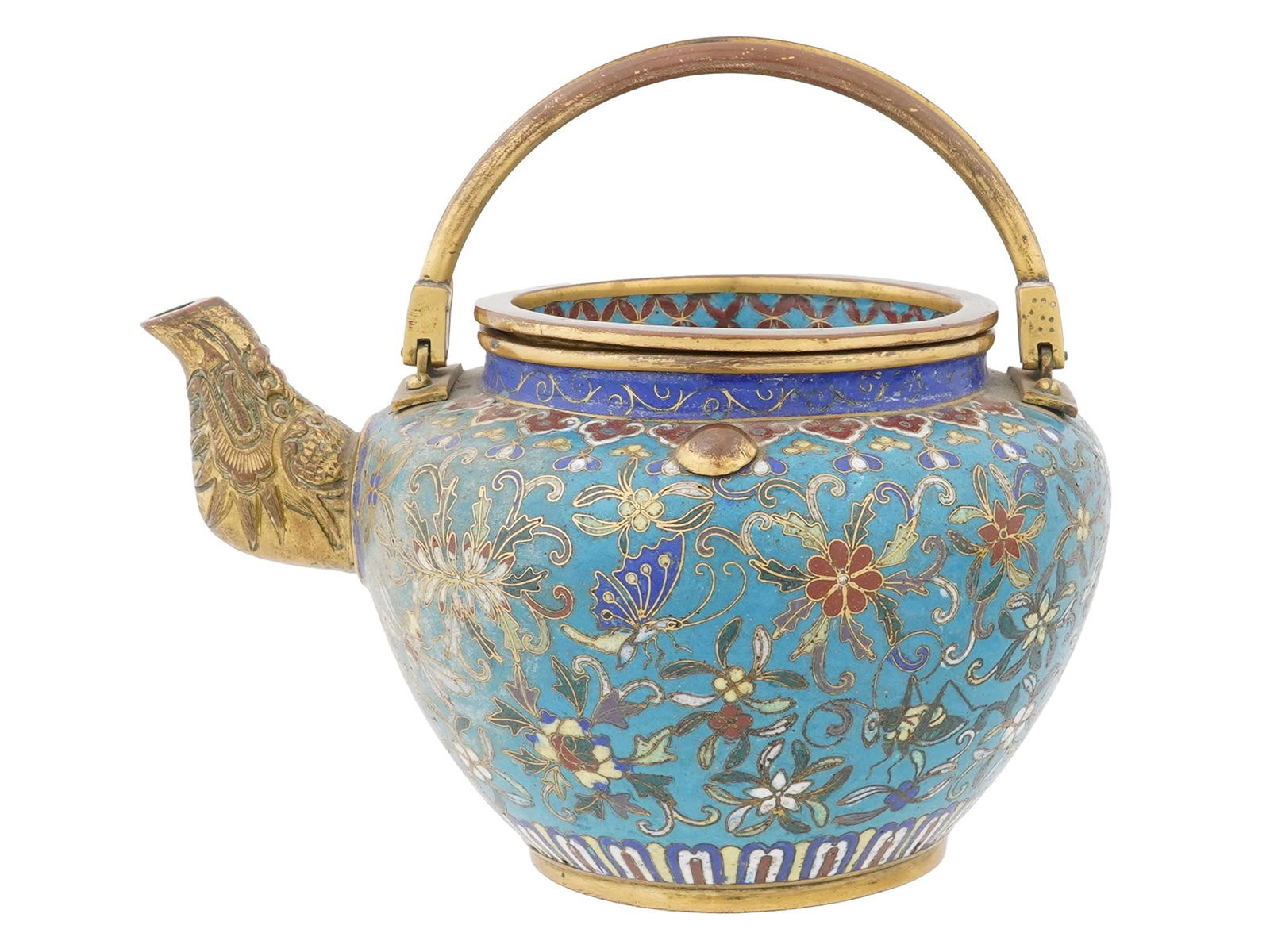 CHINESE GOLD PATINATED CLOISONNE ENAMEL TEAPOT (1 of 7)