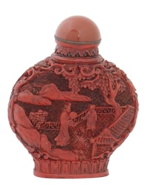 CHINESE CINNABAR SNUFF BOTTLE WITH STOPPER