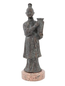 ANTIQUE CHINESE HAND CARVED BRONZE FIGURINE OF BOY
