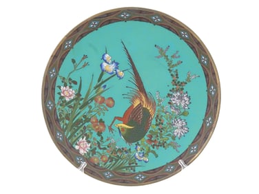 JAPANESE BIRD POLYCHROME CLOISONNE ENAMEL PLATE