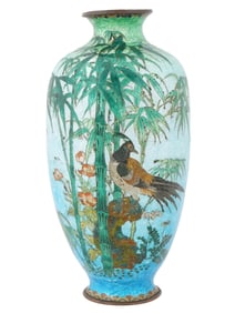 ANTIQUE JAPANESE MEIJI GINBARI CLOISONNE COPPER VASE