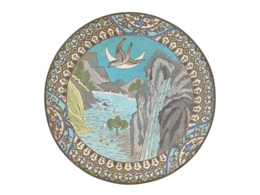 ANTIQUE JAPANESE MEIJI ERA CLOISONNE ENAMEL PLATE