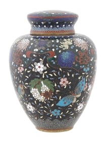 ANTIQUE JAPANESE MEIJI CLOISONNE LIDDED TEA CANISTER