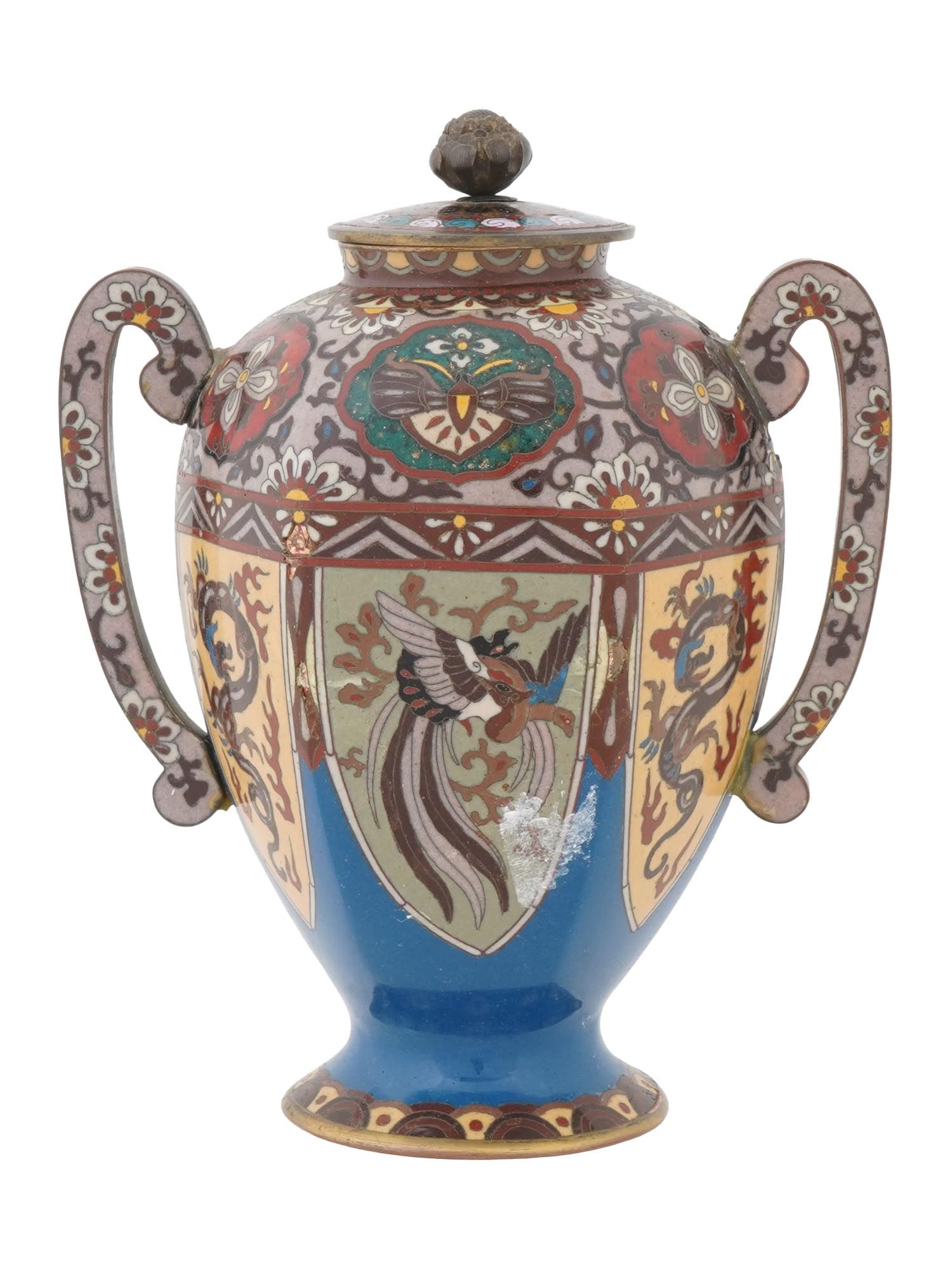 ANTIQUE JAPANESE MEIJI ERA CLOISONNE ENAMEL LIDDED VASE (1 of 14)