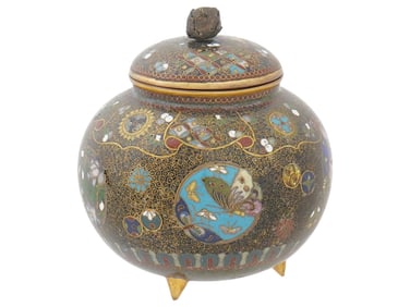 ANTIQUE JAPANESE CLOISONNE ENAMEL JAR OR TEA CADDY