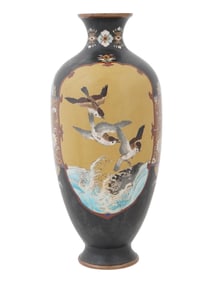 ANTIQUE JAPANESE CLOISONNE ENAMEL DRAGON AND BIRDS VASE