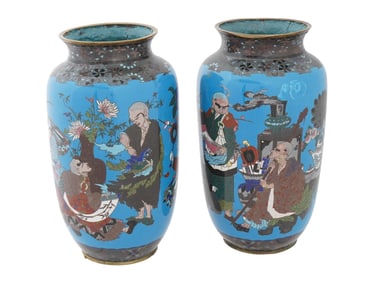 ANTIQUE JAPANESE MEIJI PERIOD CLOISONNE ENAMEL VASES