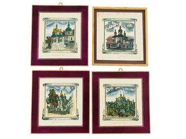 MYKOLA GROKH UKRANIAN LANDSCAPE HAND COLORED PRINTS