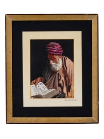 JUDAICA PAINTING SIGNED SOL SCHREIBMAN RABBI STUDYING
