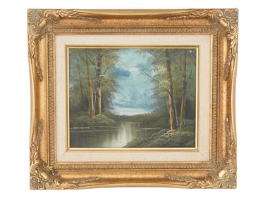 SIGNED VINTAGE OIL ON CANVAS LANDSCAPE PAINTING