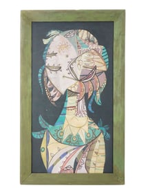 MODERNIST CUBAN SCHOOL SURREAL PORTRAIT OIL PAINTING