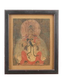 ANTIQUE CHINESE HAND PAINTED ARTWORK SEATED DEITY