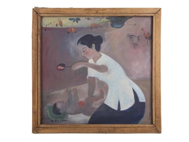 VIETNAMESE OIL PAINTING MOTHER BY NGUYEN THI TAM