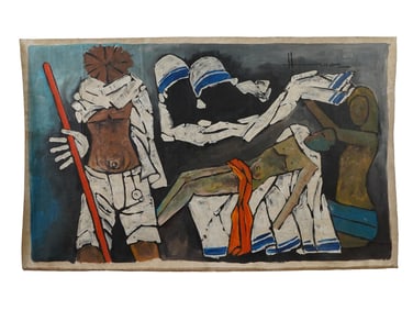 SIGNED MAQBOOL F HUSAIN INDIAN ACRYLIC PAINTING W COA