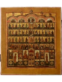 ANTIQUE 18TH C RUSSIAN ICON OF A COMPLETE ICONOSTASIS