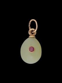 RUSSIAN 14K GOLD RUBY BOWENITE EASTER EGG PENDANT